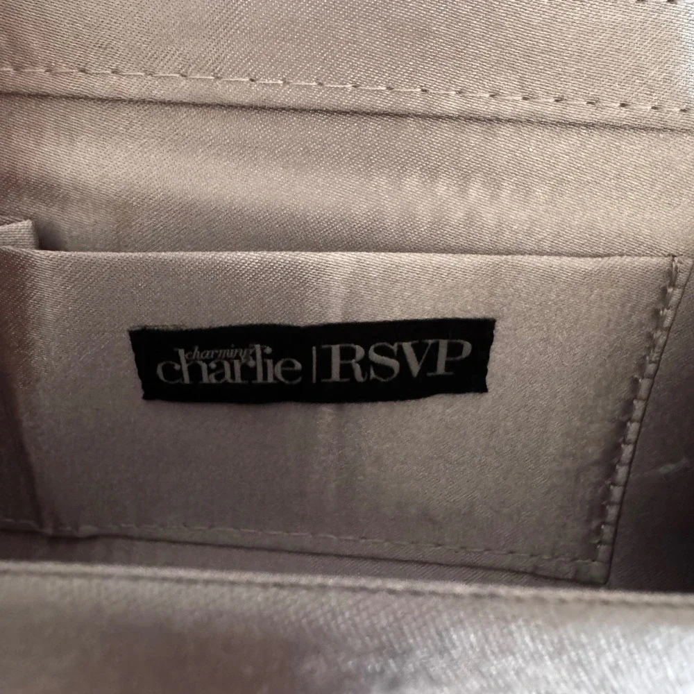 Charming Charlie RSVP Silver Satin Knot Clutch‎ Chain Strap Evening Bag